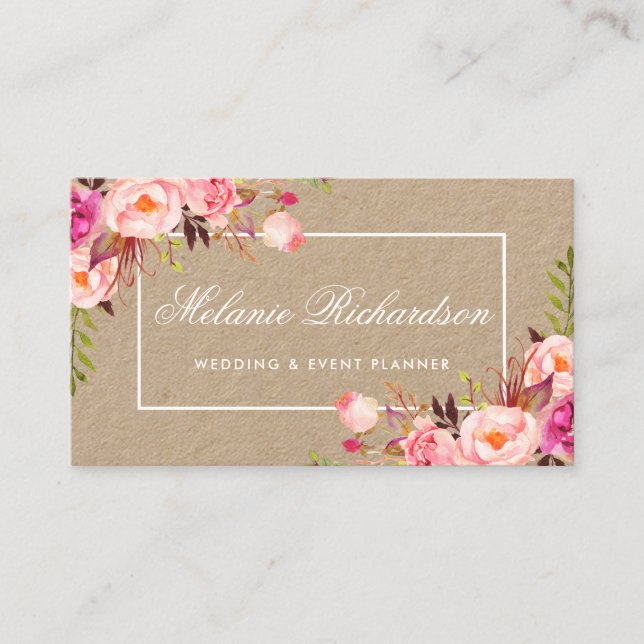 Carte De Visite Rose d'aquarelle de Papier d'emballage floral (Devant)