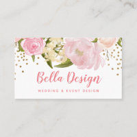 Carte de visite rose de confettis d'or de pivoine