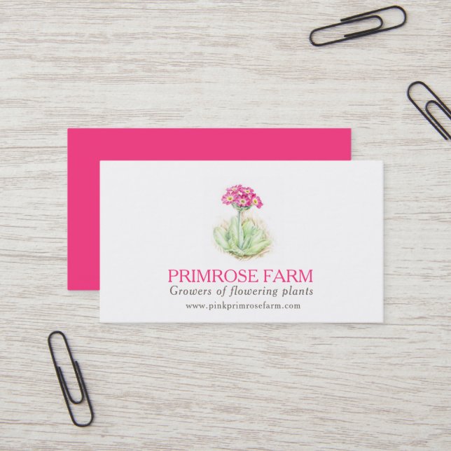 Carte de visite rose de fournisseurs de plante de (Devant/Arrière en situation)