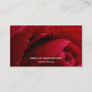 Carte De Visite Rose de macro rouge avec gouttelettes d'eau