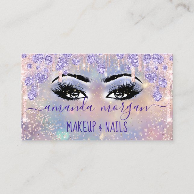 Carte De Visite Rose de maquillage de coiffeur Lashes Holographe f (Devant)