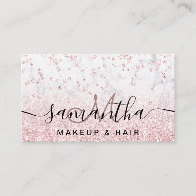 Carte De Visite rose de maquillage parties scintillant en marbre b (Devant)