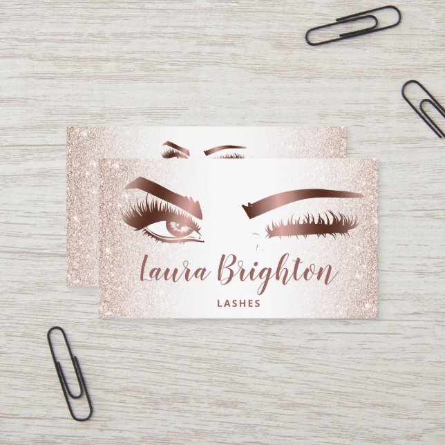 Carte De Visite Rose de maquillage Parties scintillant or Lashes (Devant/Arrière en situation)