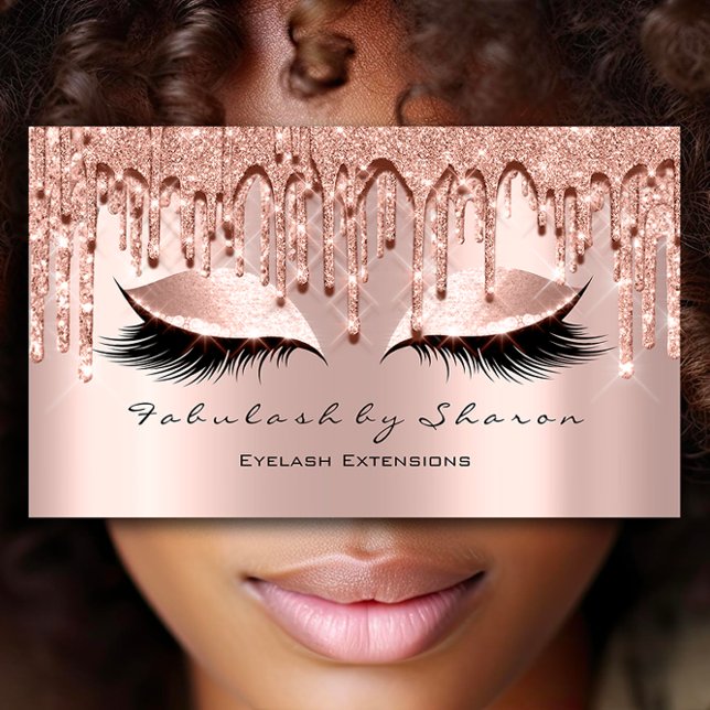 Carte De Visite Rose de Parties scintillant de maquillage Eyelash  (Makeup Artist Eyelash 3D Effect Glitter Drips Rose Business Card)