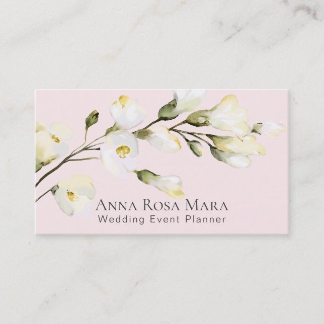 Carte De Visite Rose de roses blancs floral moderne d'aquarelle de (Devant)