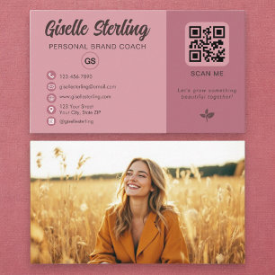 Carte De Visite Rose Dusty rose QR Code Monogramme photo