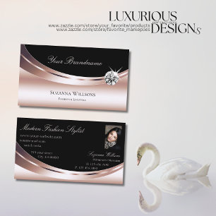 Carte De Visite Rose élégant Gold Black avec Photo Sparkle Diamond