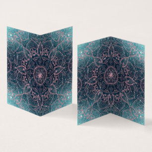 Carte De Visite Rose élégant Gold Mandala Blue Nebula Stars