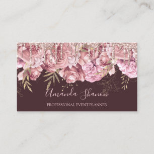 Carte De Visite Rose élégant logo Fleur Planificateur d'événements