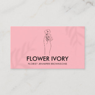 Carte De Visite Rose Élégant Simple Propre Main Tenir Flower