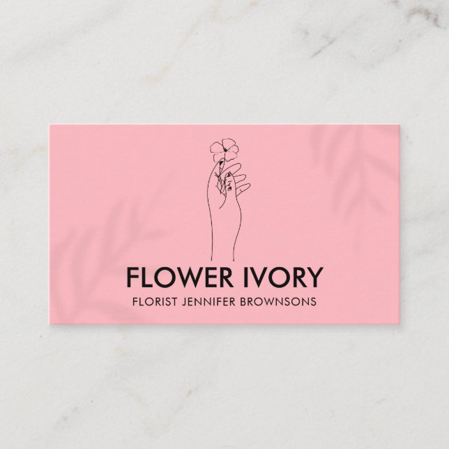 Carte De Visite Rose Élégant Simple Propre Main Tenir Flower (Devant)