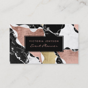 Carte De Visite Rose en marbre blanc noir or bloc organisateur d'