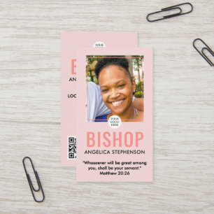 Carte De Visite Rose Féminin Logo QR Photo Église Évêque 