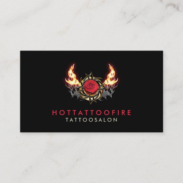 Carte De Visite Rose Fire Retro Tattoo Design (Devant)