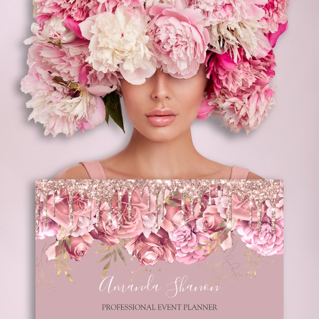 Carte De Visite Rose Fleurs Logo Planificateur d'événements QRCODE (Rose Flowers Logo Event Planner QRCODE Business Card)