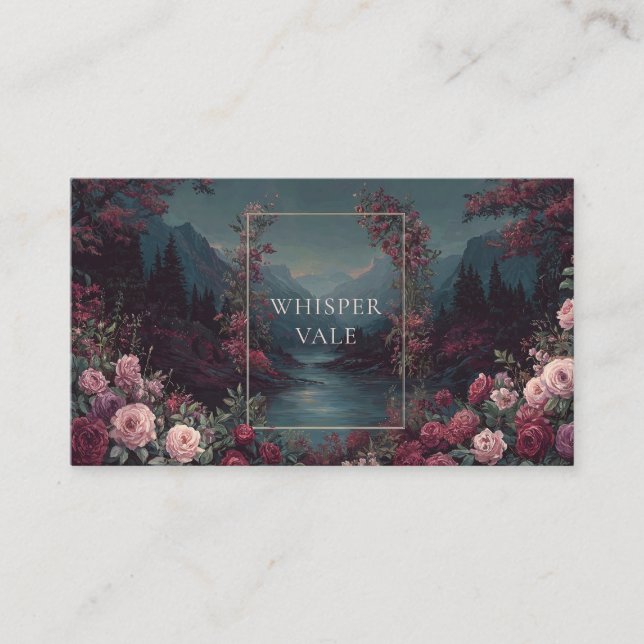 Carte De Visite Rose Floral and Twilight Forest Mountain Landscape (Devant)