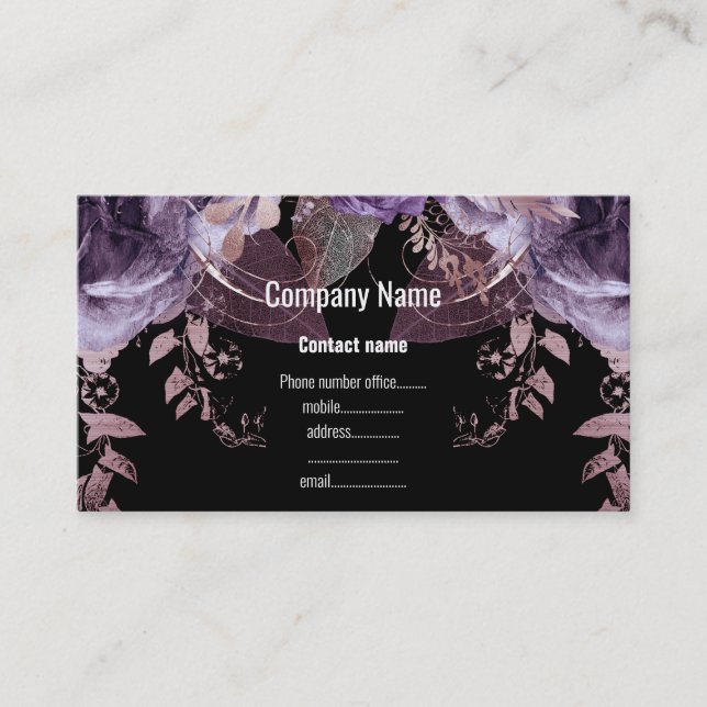 CARTE DE VISITE ROSE FLORAL BLACK PURPLE ÉTONNANT (Devant)