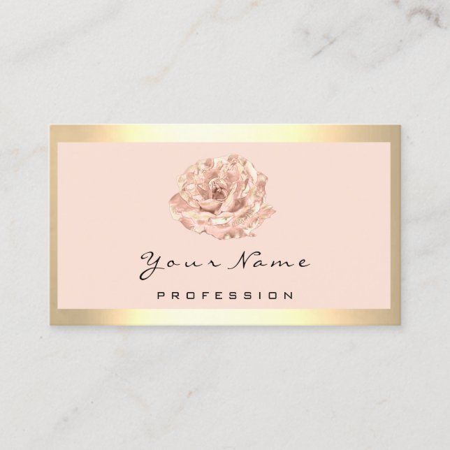 Carte De Visite Rose Floral Maquillage Or Artiste Coiffure Salon (Devant)