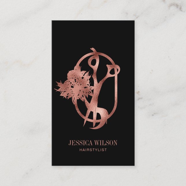 Carte De Visite Rose floral moderne Hairstyliste or QR Code (Devant)