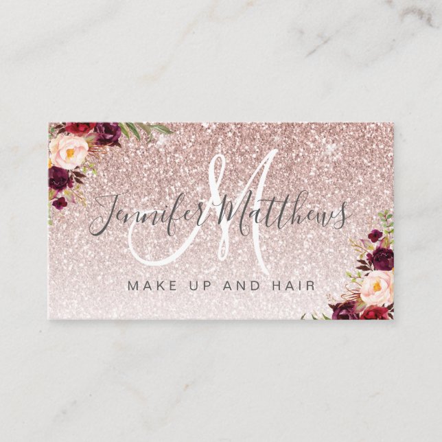 Carte De Visite Rose Floral Parties scintillant Gold Maquillage Ar (Devant)