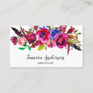 Carte De Visite Rose floral professionnel de Bourgogne de coiffeur