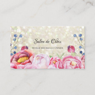 Carte De Visite Rose Floral White Parties scintillant Sparkle Coif