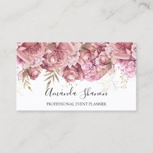 Carte De Visite Rose Flush Flower Blanc Planificateur d'événements
