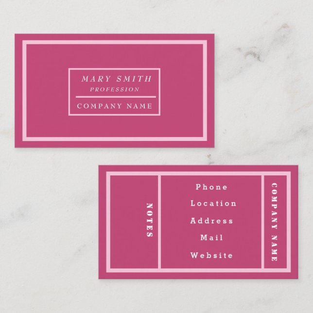 Carte De Visite Rose Fuchsia moderne simple (Devant / Derrière)