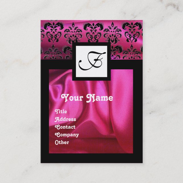 CARTE DE VISITE ROSE FUCHSIA SOIE DOMMASQUE VÊTEMENT, MONOGRAMME C (Devant)