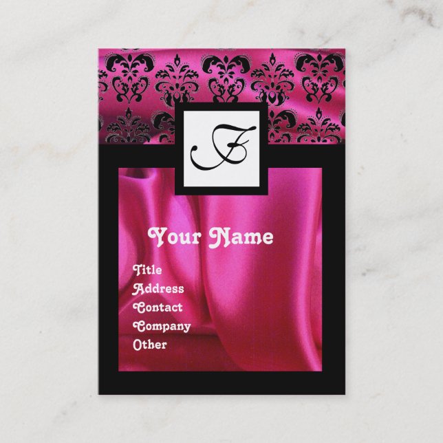CARTE DE VISITE ROSE FUCHSIA SOIE DOMMASQUE VÊTEMENT, MONOGRAMME C (Devant)