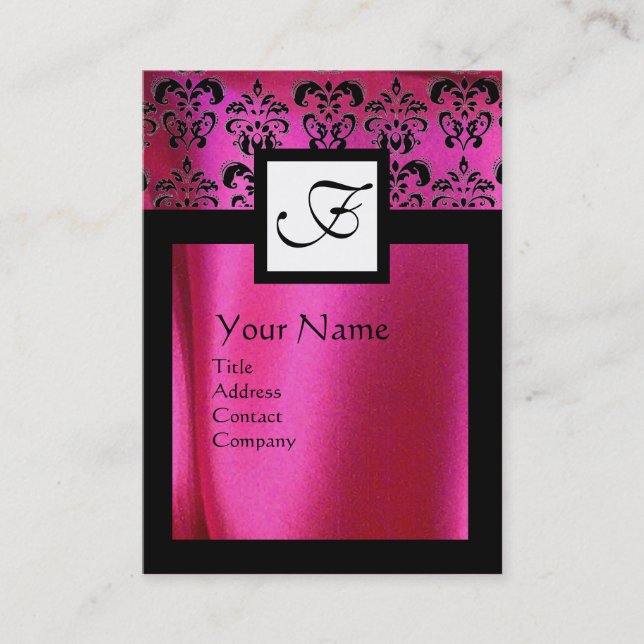 CARTE DE VISITE ROSE FUCHSIA SOIE DOMMASQUE VÊTEMENT, MONOGRAMME C (Devant)