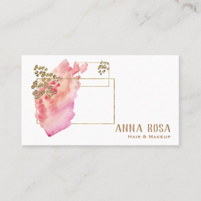 Carte De Visite Rose géométrique et aquarelle de pêche d'or chic (Devant)