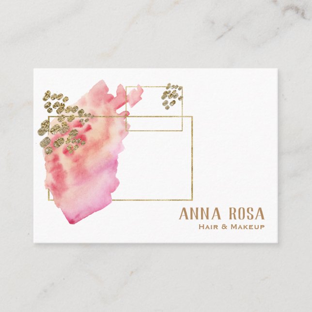Carte De Visite Rose géométrique Girly et aquarelle de pêche d'or (Devant)