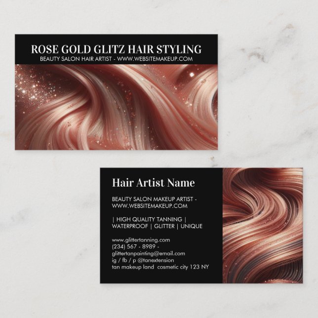 Carte De Visite Rose glamour Gold Parties scintillant Hair Stylist (Devant / Derrière)