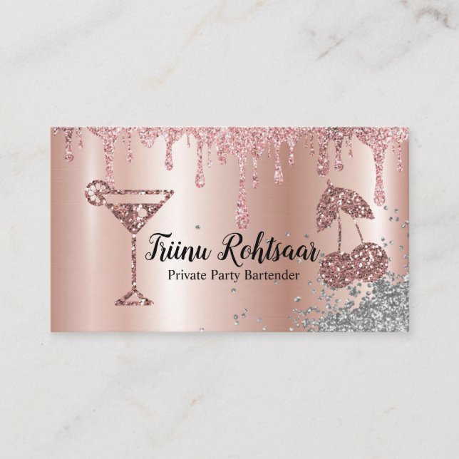 Carte De Visite Rose Gold Balloons Black Chic Party Event Planner (Devant)