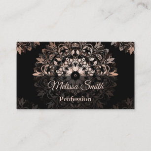 Carte De Visite Rose Gold Black Floral Mandala
