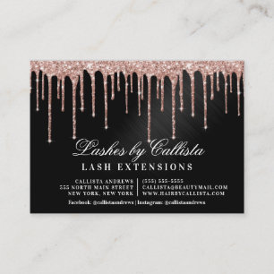 Carte De Visite Rose Gold Black Parties scintillant Drivers Lashes