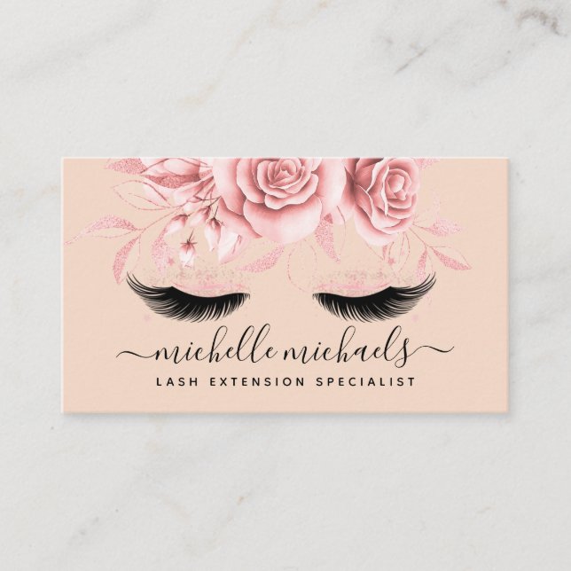 Carte De Visite Rose Gold Blush Lashes Instructions de suivi (Devant)