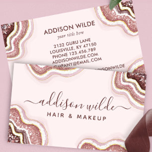 Carte De Visite Rose Gold Blush Pink Glitter Agate Geode