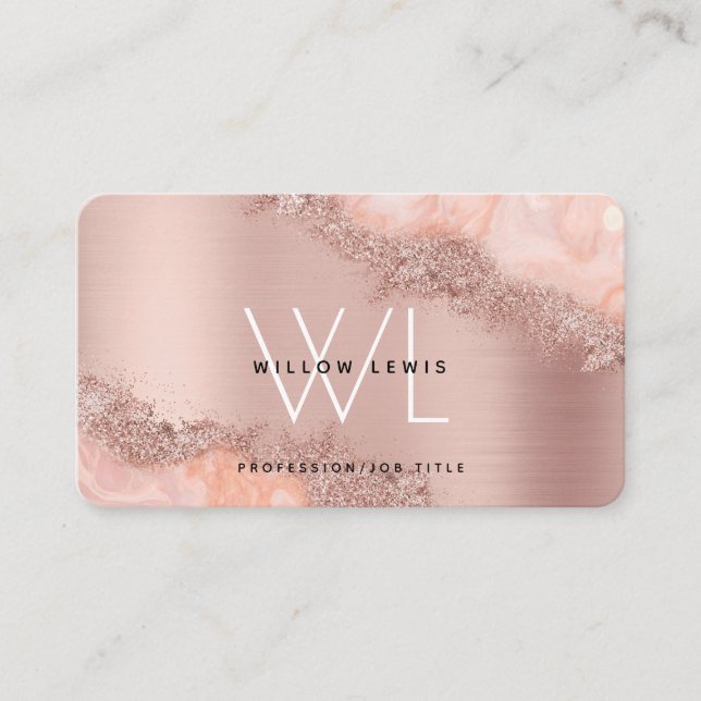 Carte De Visite Rose Gold Blush rose Agate Géode Parties scintilla (Devant)