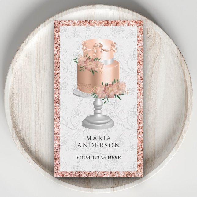 Carte De Visite Rose Gold Blush Rose Floral Custom Cake Bakou (Créateur téléchargé)