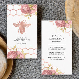 Carte De Visite Rose Gold Blush rose Floral Miel apiculteur