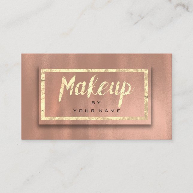 Carte De Visite Rose Gold Blush Typographie Maquillage Artiste 3D (Devant)