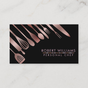 Carte De Visite Rose Gold Chef Cuisine Outils Parties scintillant 
