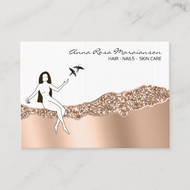 Carte De Visite *~* Rose Gold Cheveux Girly Goddess Beauté (Devant)