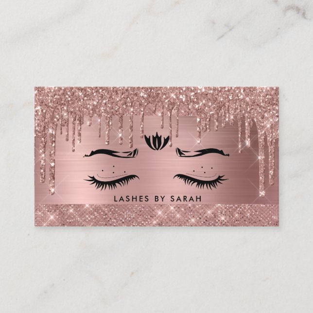 Carte De Visite Rose Gold Chic Parties scintillant Lashes (Devant)