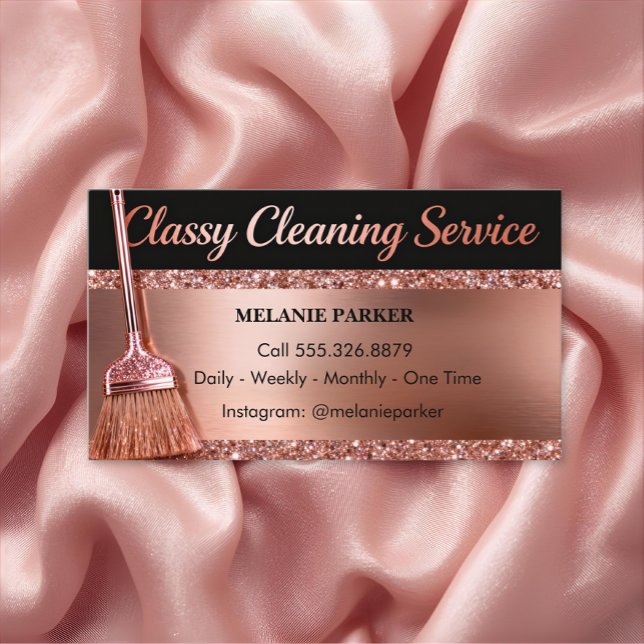 Carte De Visite Rose Gold Classy Cleaning Services (Créateur téléchargé)