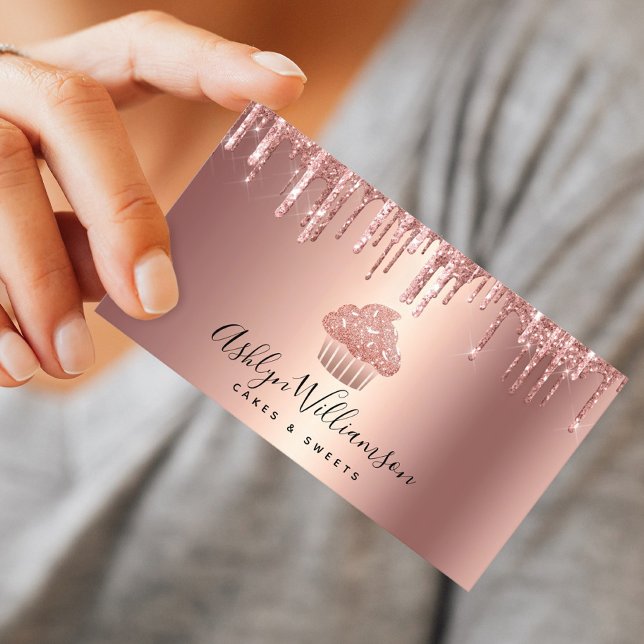 Carte De Visite Rose Gold Cuivre Parties scintillant Cupcake Drive (Créateur téléchargé)