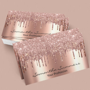 Carte De Visite Rose Gold Drips Metal Elegant Customize Glitter