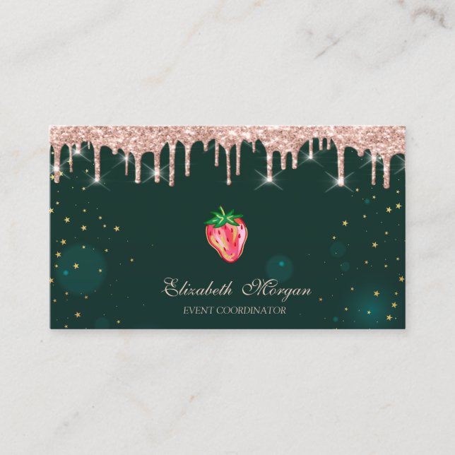 Carte De Visite Rose Gold Drives Chic Strawberry Green (Devant)